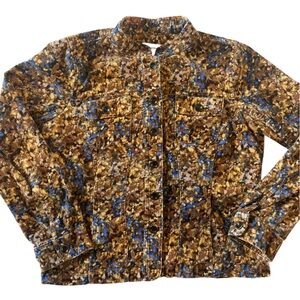Christopher & Banks Printed Denim Jacket Brown Blue Abstract Floral M